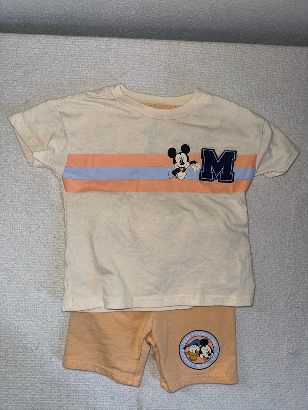 Disney Cream Kids Mickey Set with Orange & Light Blue Stripes and Shorts